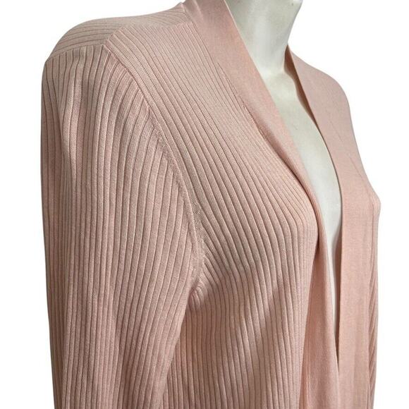 Ann Taylor Loft Open Ribbed Pastel Pink Longline Thin Cardigan Sweater sz L - Picture 4 of 16